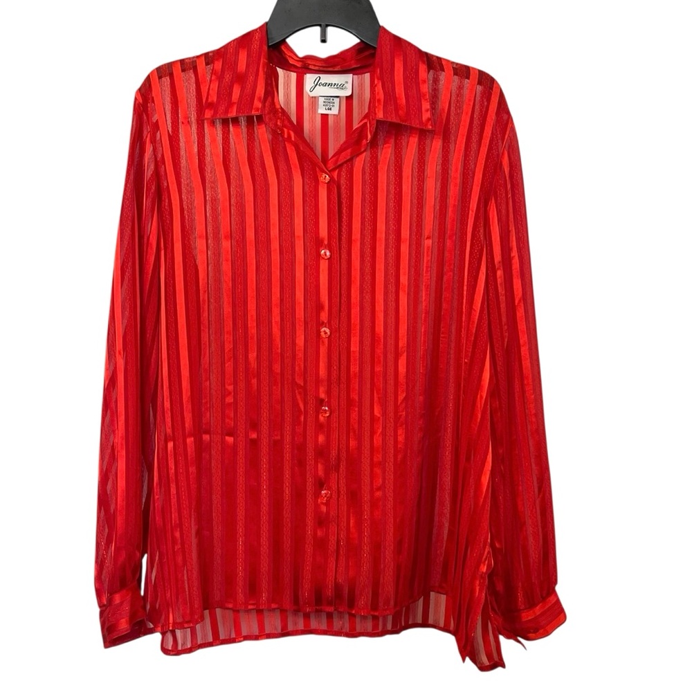 Vintage Red Sheer Striped Button-Up Blouse